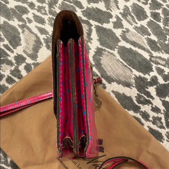 Patricia Nash Pink & Blue Polkadot Leather Purse Pinnacle Pushlock Crossbody Bag - Picture 14 of 17